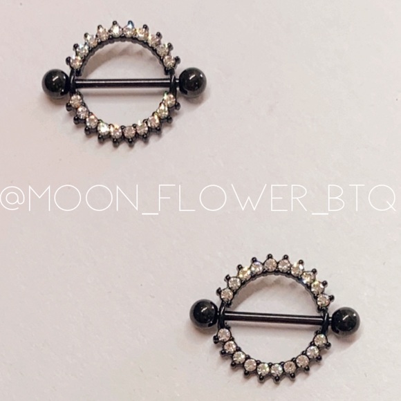 ❤️SOLD❤️Black CZ Nipple Rings - Picture 2 of 12